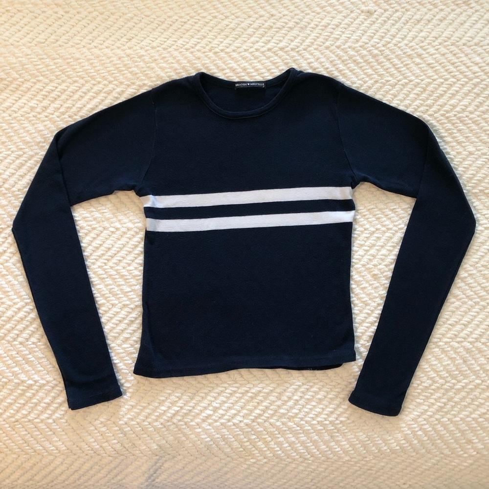 Brandy Melville Navy Striped Long Sleeve Shirt